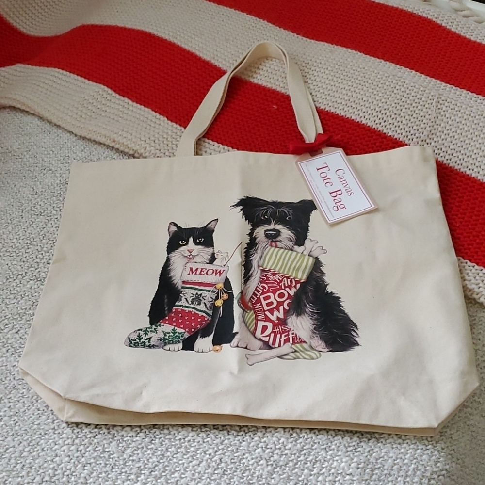 Christmas Canvas Tote Bag with Fur Friends